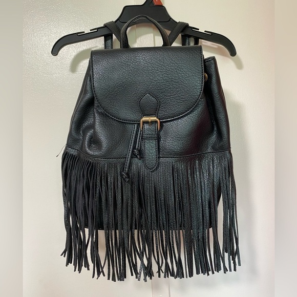 Purple and lilah Handbags - NWT Black Fringe vegan Leather Backpack